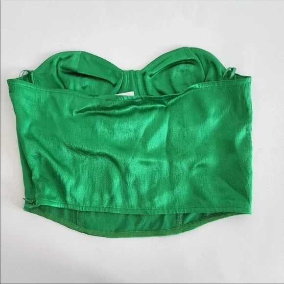 New Zara | Green Satin Effect Corset Crop Top - Picture 15 of 17